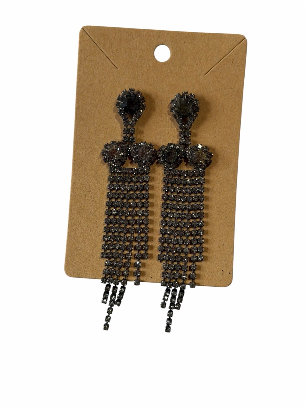 Rhinestone Fringe Drop Earrings - Black